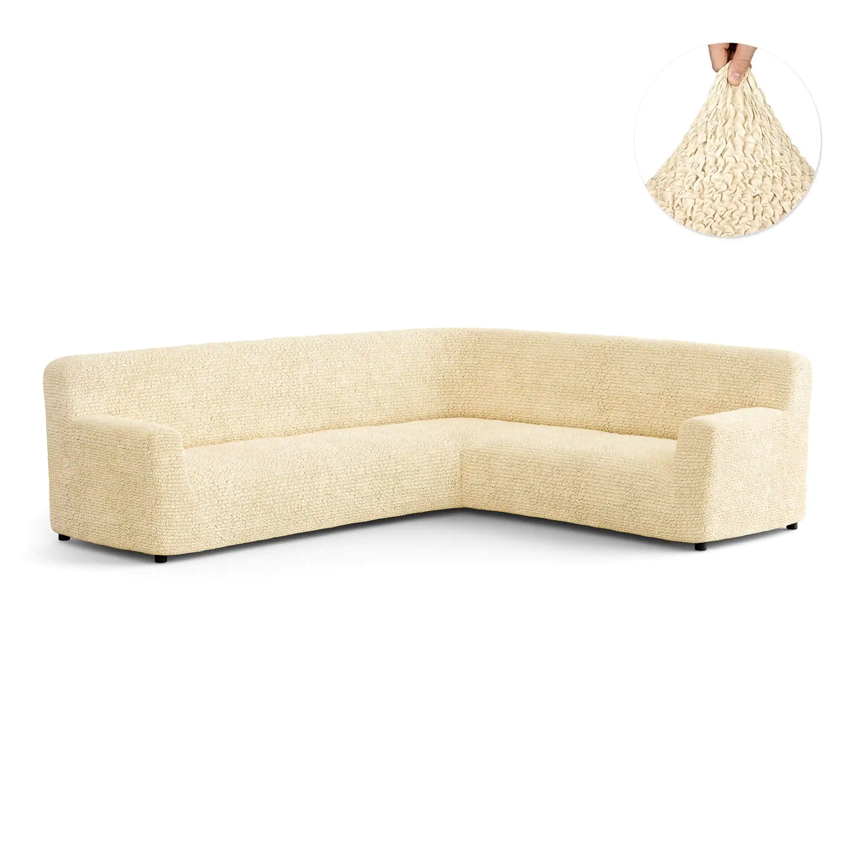 Corner Sofa Cover - Beige, Microfibra